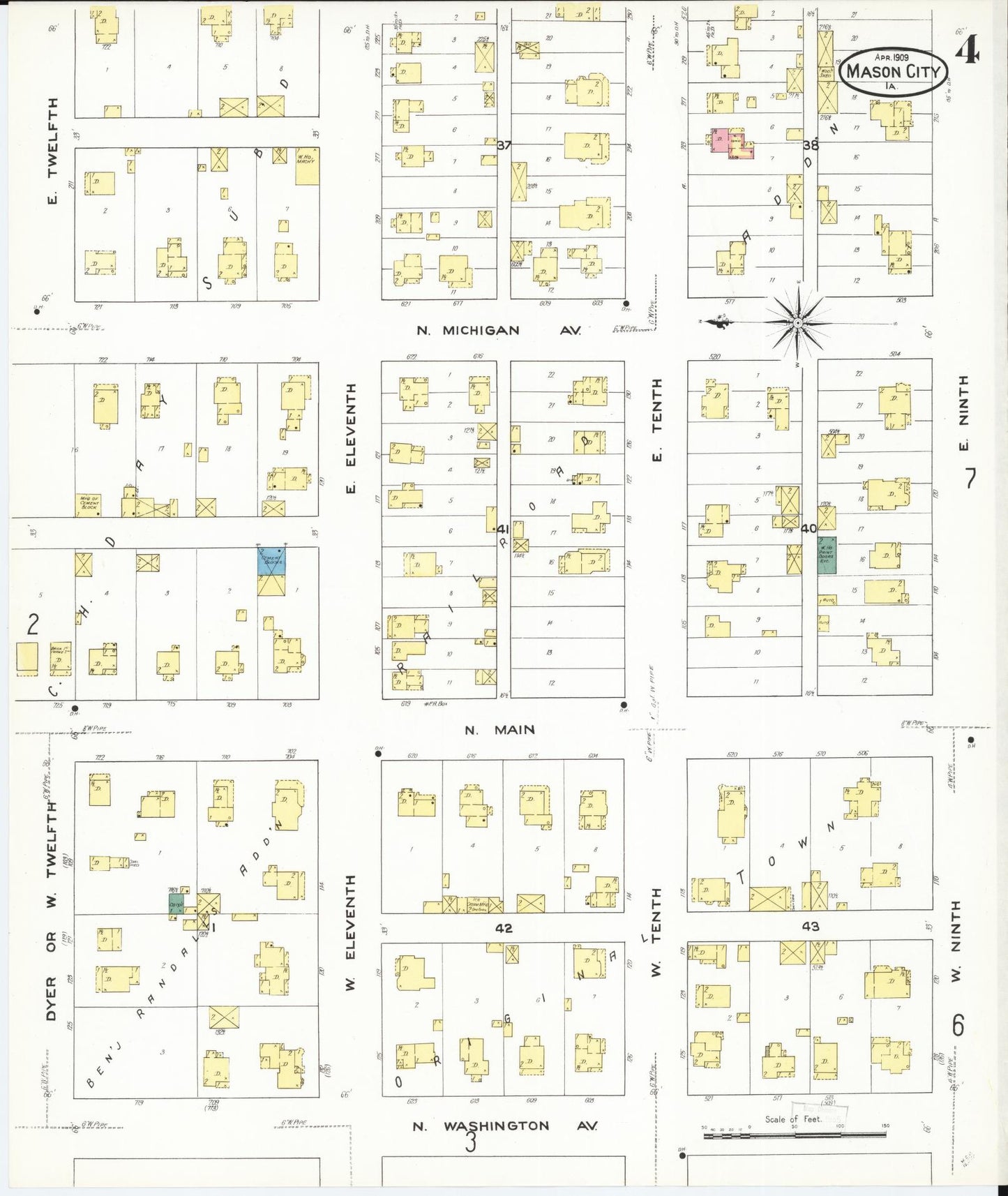 Sanborn Fire Insurance Map from Mason City, Cerro Gordo County, Iowa (1909), Sheet #0004 - Historic Sanborn Fire Insurance Map Print