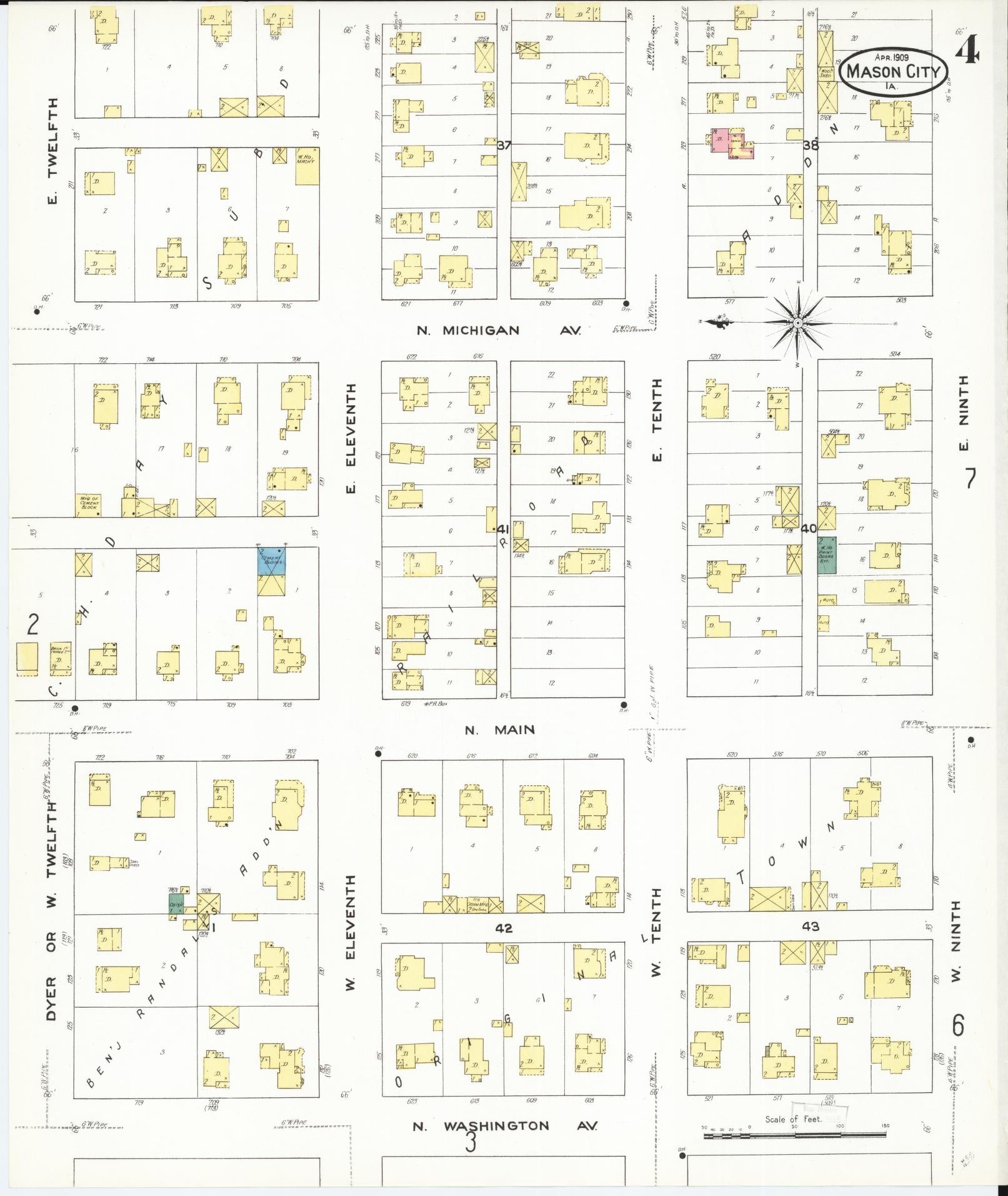Sanborn Fire Insurance Map from Mason City, Cerro Gordo County, Iowa (1909), Sheet #0004 - Historic Sanborn Fire Insurance Map Print