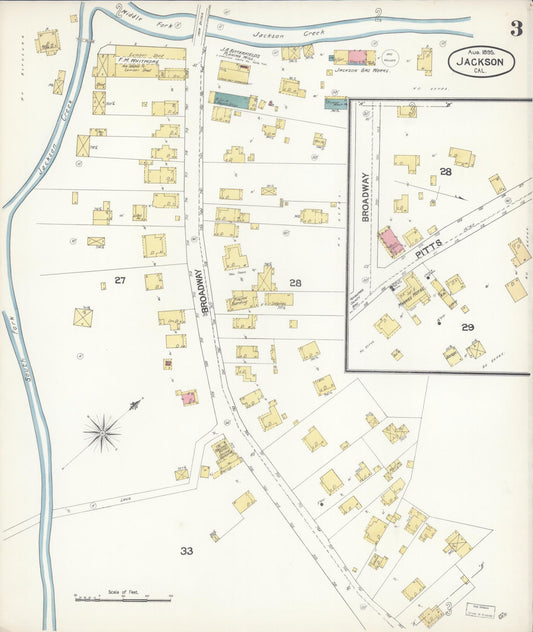 Sanborn Fire Insurance Map from Jackson, Amador County, California (1895), Sheet #0003 - Historic Sanborn Fire Insurance Map Print, vintage old map wall art, antique decor, genealogy gift, California California map