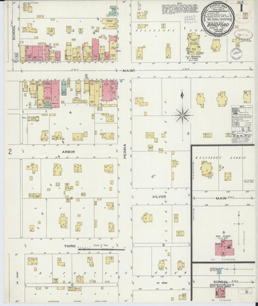 Sanborn Fire Insurance Map from Bradford, Stark County, Illinois (1899), Sheet #0001 - Historic Sanborn Fire Insurance Map Print, vintage old map wall art, antique decor, genealogy gift, Illinois Illinois map