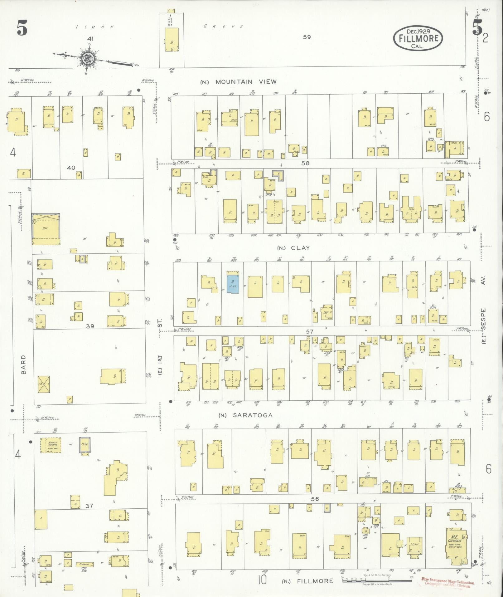 Sanborn Fire Insurance Map from Fillmore, Ventura County, California (1929), Sheet #0005 - Historic Sanborn Fire Insurance Map Print, vintage old map wall art, antique decor, genealogy gift, California California map