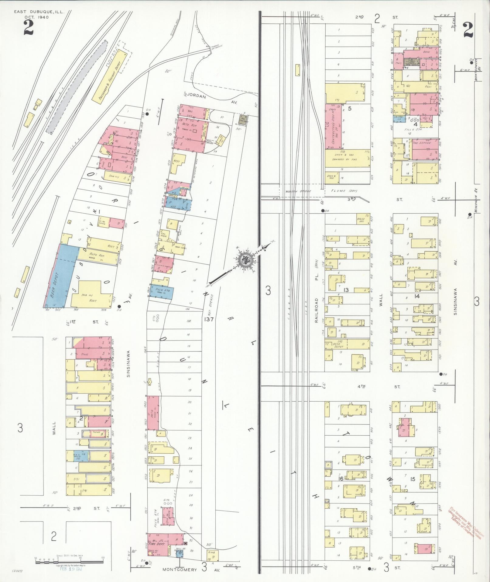 Sanborn Fire Insurance Map from East Dubuque, Jo Daviess County, Illinois (1940), Sheet #0002 - Historic Sanborn Fire Insurance Map Print, vintage old map wall art, antique decor, genealogy gift, Illinois Illinois map