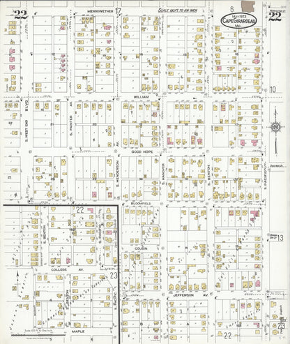 Sanborn Fire Insurance Map from Cape Girardeau, Cape Girardeau County, Missouri (1923), Sheet #0022 - Complete Map Set gallery image, historic Sanborn map, vintage wall art, Missouri Missouri