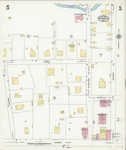 Sanborn Fire Insurance Map from Winona, Montgomery County, Mississippi (1925), Sheet #0005 - Historic Sanborn Fire Insurance Map Print, vintage old map wall art, antique decor, genealogy gift, Mississippi Mississippi map