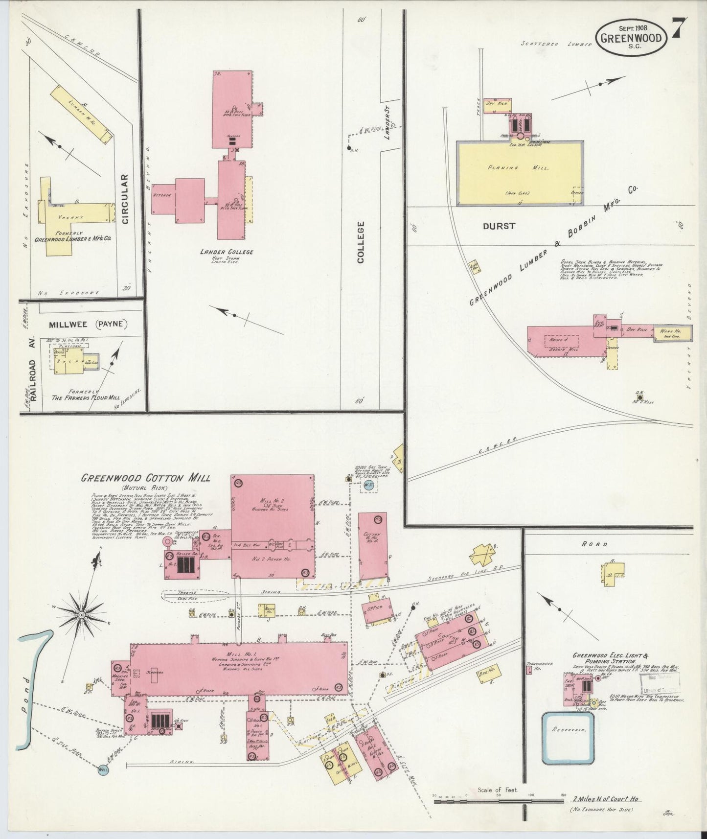 Sanborn Fire Insurance Map from Greenwood, Greenwood County, South Carolina (1908), Sheet #0007 - Complete Map Set gallery image, historic Sanborn map, vintage wall art, South Carolina South Carolina
