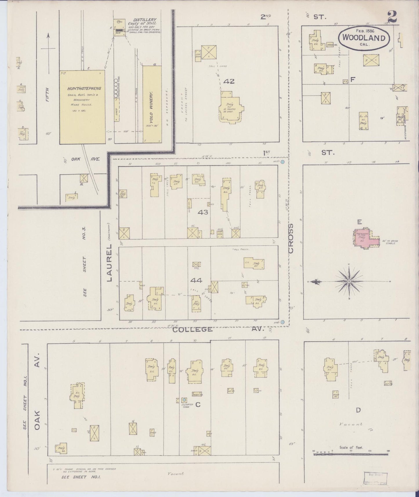 Sanborn Fire Insurance Map from Woodland, Yolo County, California (1886), Sheet #0002 - Complete Map Set gallery image, historic Sanborn map, vintage wall art, California California