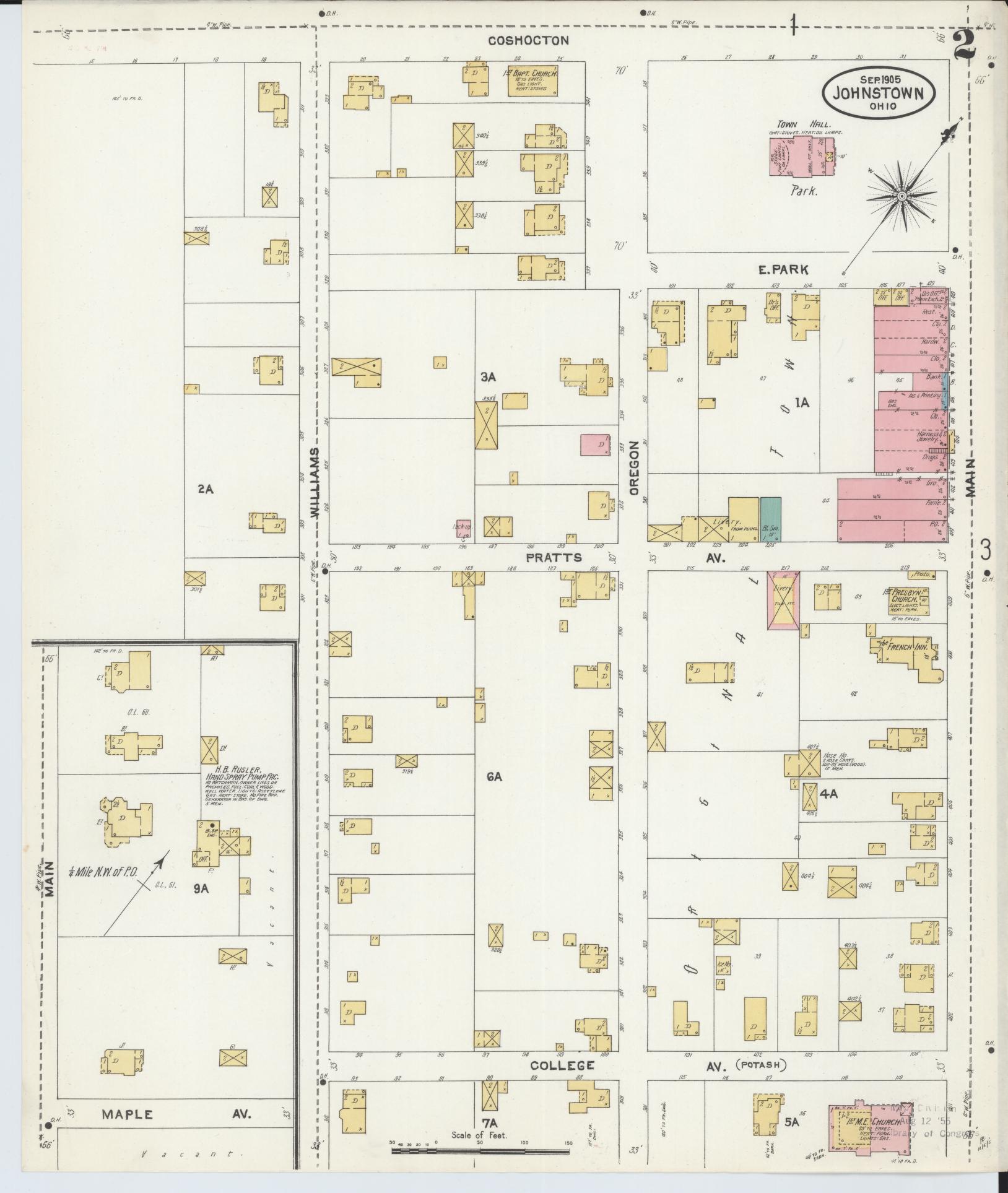 Sanborn Fire Insurance Map from Johnstown, Licking County, Ohio (1905), Sheet #0002 - Historic Sanborn Fire Insurance Map Print, vintage old map wall art, antique decor, genealogy gift, Ohio Ohio map