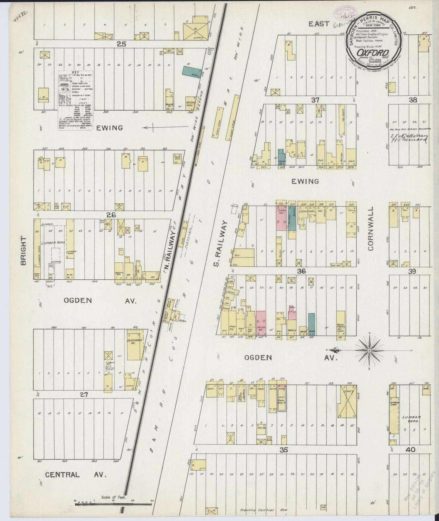 Sanborn Fire Insurance Map from Oxford, Harlan And Furnas County, Nebraska (1893), Sheet #0001 - Historic Sanborn Fire Insurance Map Print, vintage old map wall art, antique decor, genealogy gift, Nebraska Nebraska map