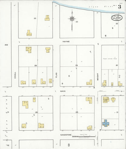 Sanborn Fire Insurance Map from Llano, Llano County, Texas (1921), Sheet #0003 - Historic Sanborn Fire Insurance Map Print, vintage old map wall art, antique decor, genealogy gift, Texas Texas map