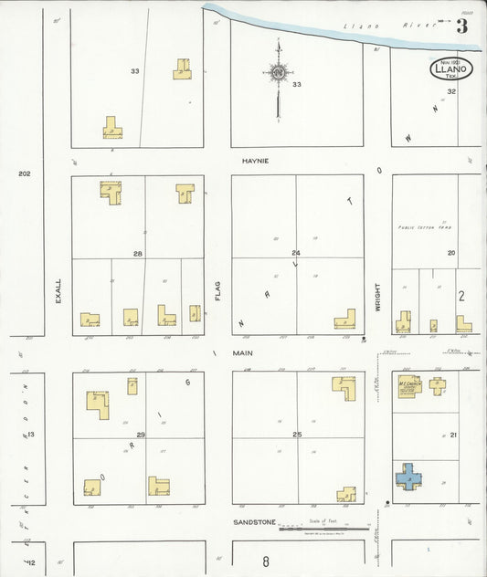 Sanborn Fire Insurance Map from Llano, Llano County, Texas (1921), Sheet #0003 - Historic Sanborn Fire Insurance Map Print, vintage old map wall art, antique decor, genealogy gift, Texas Texas map