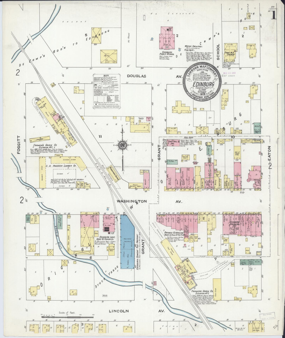 Sanborn Fire Insurance Map from Edinburgh, Christian County, Illinois (1909), Sheet #0001 - Complete Map Set gallery image, historic Sanborn map, vintage wall art, Illinois Illinois