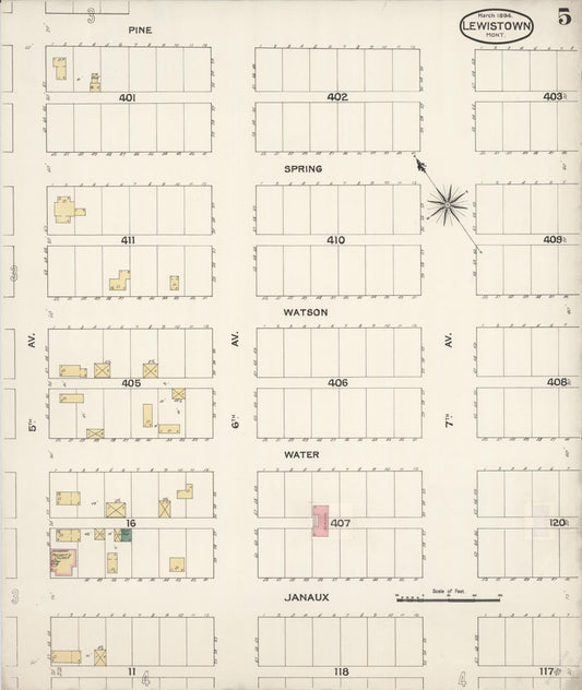 Sanborn Fire Insurance Map from Lewistown, Fergus County, Montana (1894), Sheet #0005 - Historic Sanborn Fire Insurance Map Print, vintage old map wall art, antique decor, genealogy gift, Montana Montana map