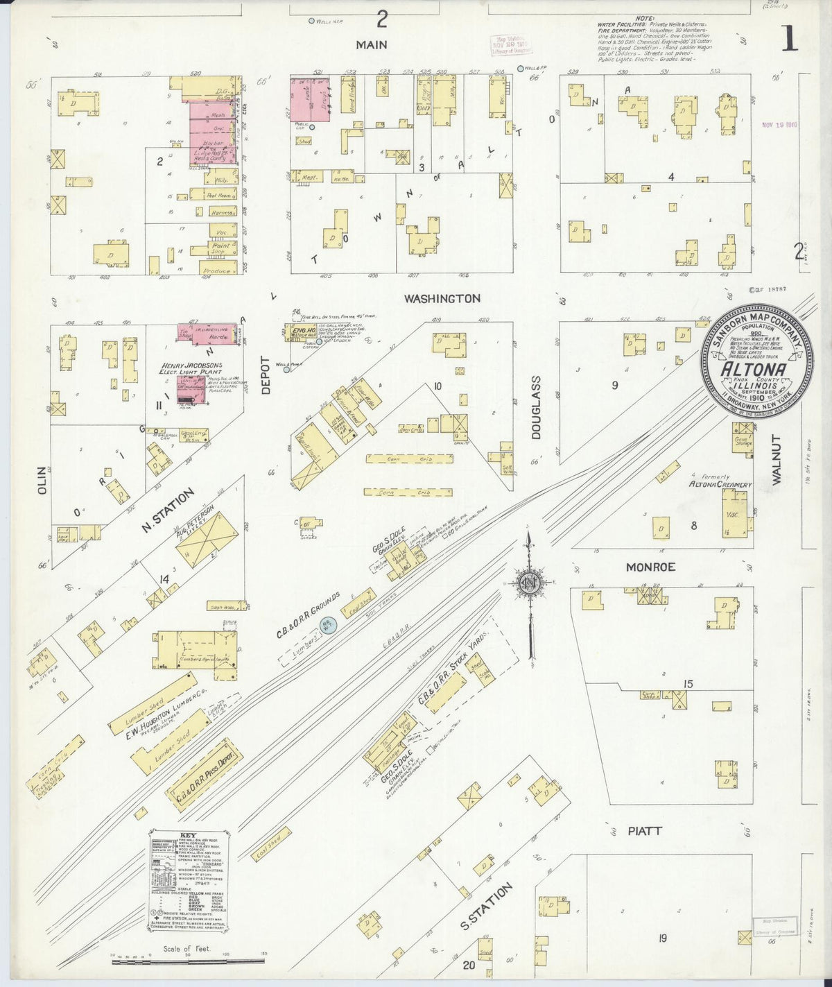 Sanborn Fire Insurance Map from Altona, Knox County, Illinois (1910), Sheet #0001 - Complete Map Set gallery image, historic Sanborn map, vintage wall art, Illinois Illinois