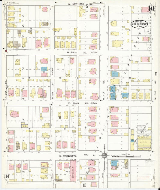 Sanborn Fire Insurance Map from Albuquerque, Bernalillo County, New Mexico (1913), Sheet #0010 - Historic Sanborn Fire Insurance Map Print, vintage old map wall art, antique decor, genealogy gift, New Mexico New Mexico map