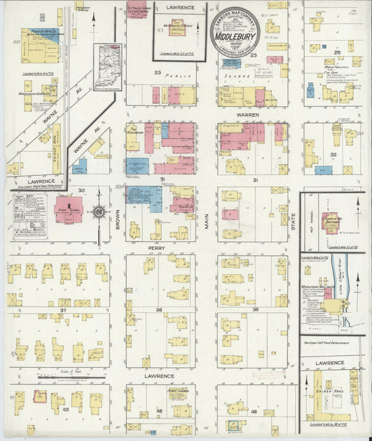 Sanborn Fire Insurance Map from Middlebury, Elkhart County, Indiana (1917), Sheet #0001 - Historic Sanborn Fire Insurance Map Print, vintage old map wall art, antique decor, genealogy gift, Indiana Indiana map