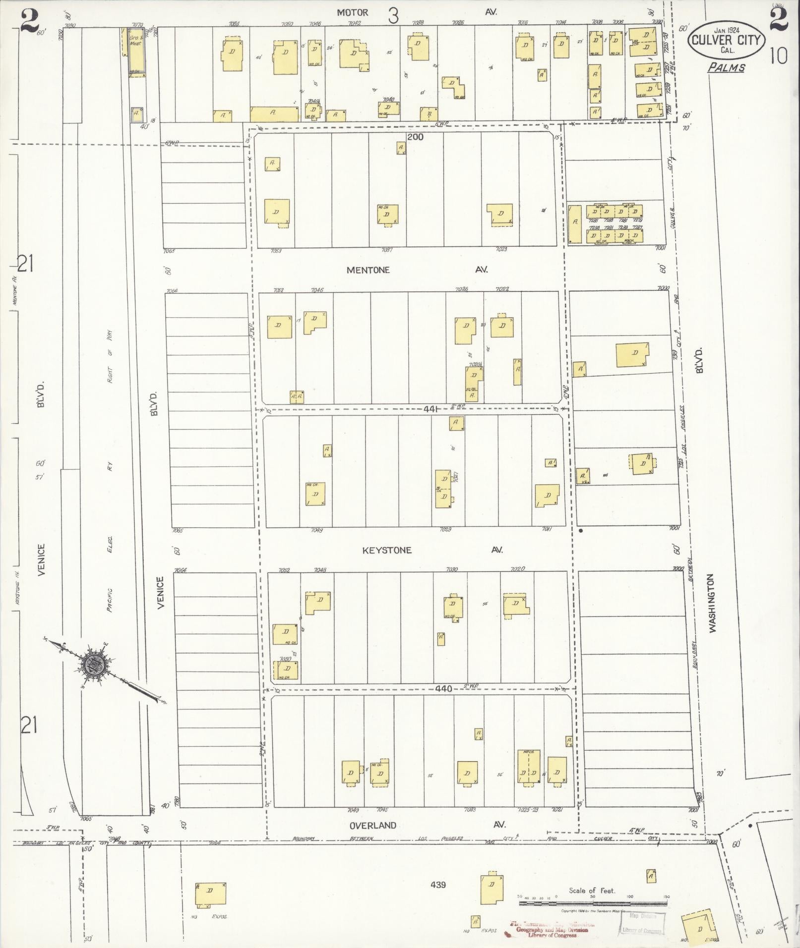 Sanborn Fire Insurance Map from Culver City, Los Angeles County, California (1924), Sheet #0002 - Complete Map Set gallery image, historic Sanborn map, vintage wall art, California California