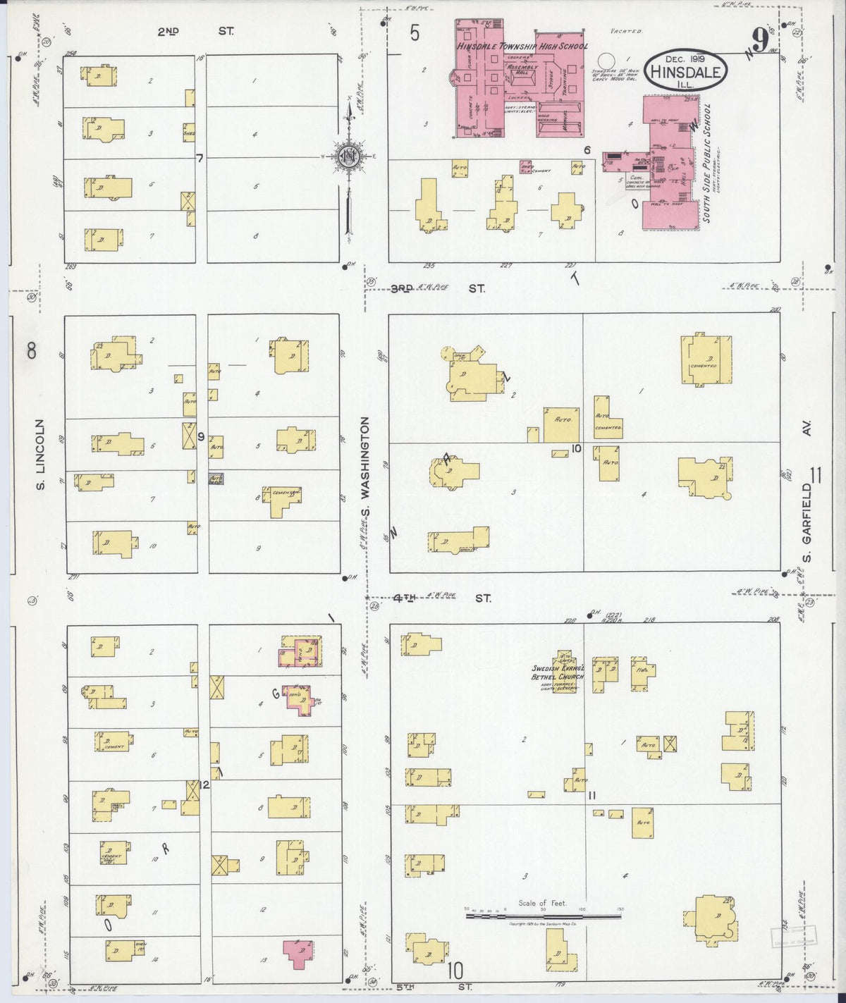 Sanborn Fire Insurance Map from Hinsdale, Du Page And Cook Counties, Illinois (1919), Sheet #0009 - Complete Map Set gallery image, historic Sanborn map, vintage wall art, Illinois Illinois