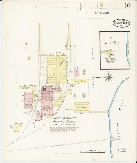 Sanborn Fire Insurance Map from Sioux City, Woodbury County, Iowa (1886), Sheet #0010 - Historic Sanborn Fire Insurance Map Print, vintage old map wall art