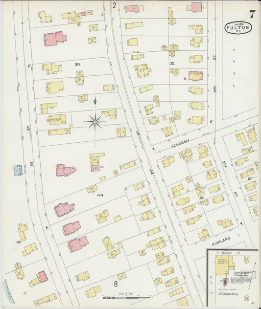 Sanborn Fire Insurance Map from Fulton, Oswego County, New York (1896), Sheet #0007 - Historic Sanborn Fire Insurance Map Print, vintage old map wall art, antique decor, genealogy gift, New York New York map