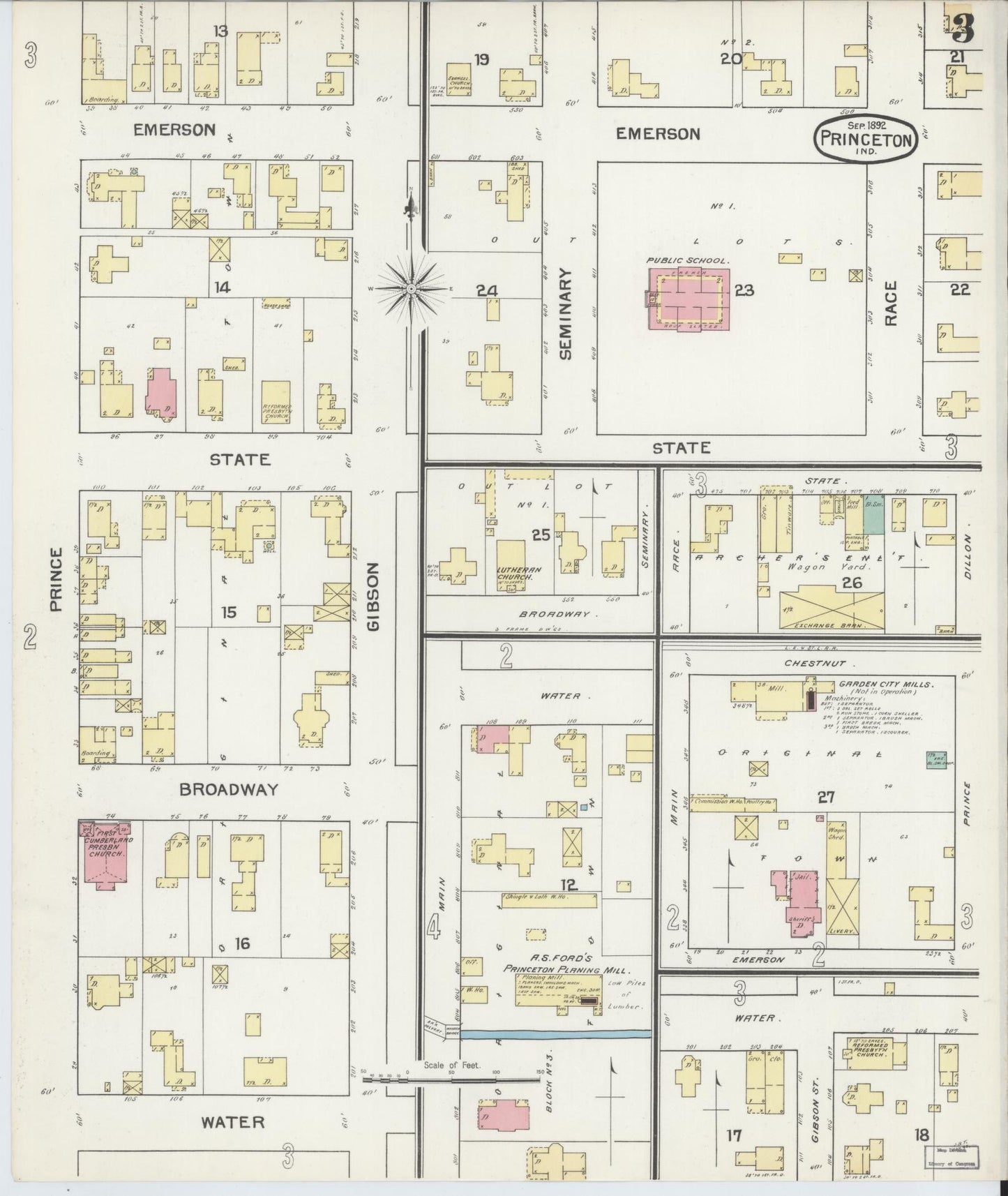 Sanborn Fire Insurance Map from Princeton, Gibson County, Indiana (1892), Sheet #0003 - Complete Map Set gallery image, historic Sanborn map, vintage wall art, Indiana Indiana
