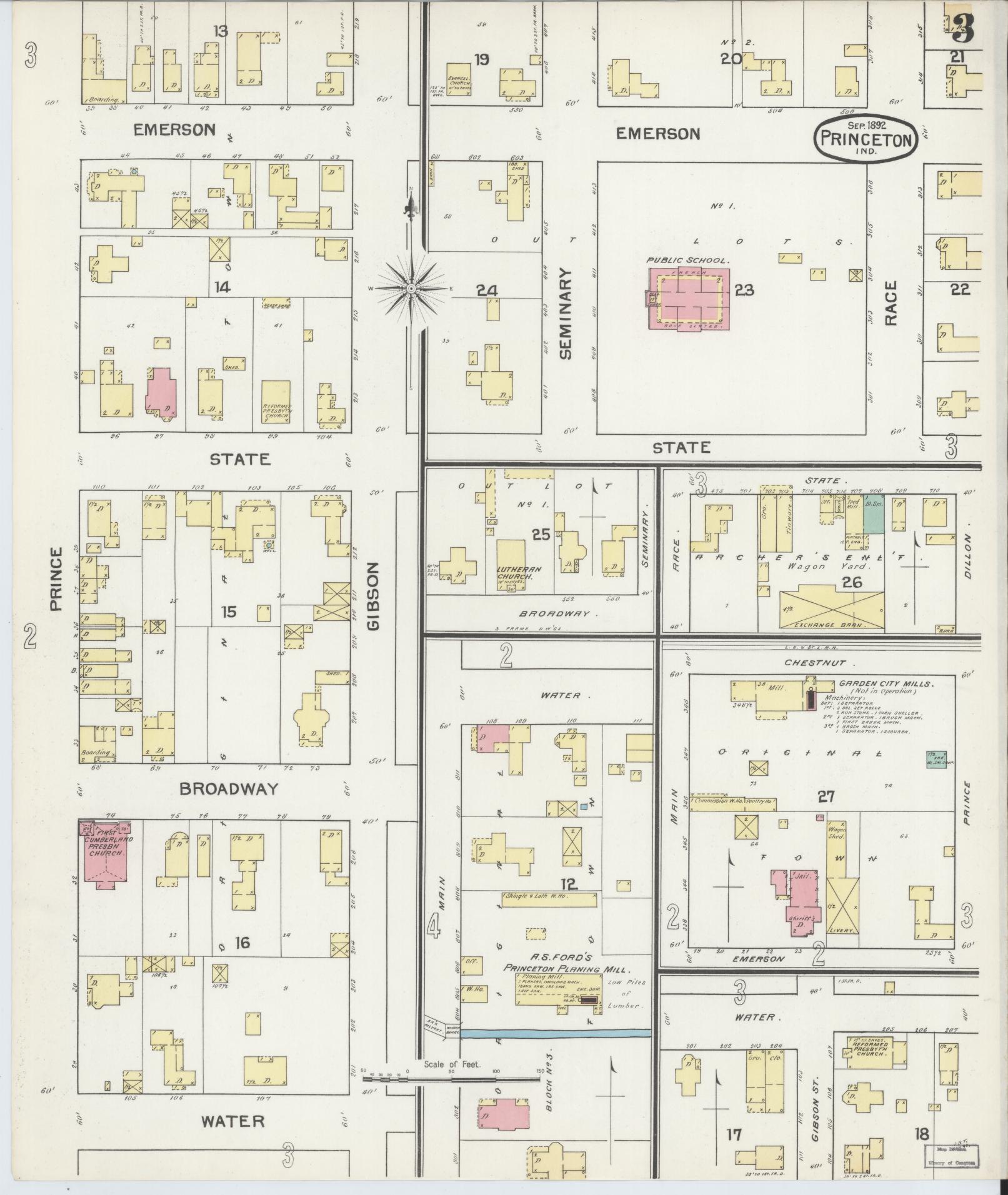 Sanborn Fire Insurance Map from Princeton, Gibson County, Indiana (1892), Sheet #0003 - Complete Map Set gallery image, historic Sanborn map, vintage wall art, Indiana Indiana