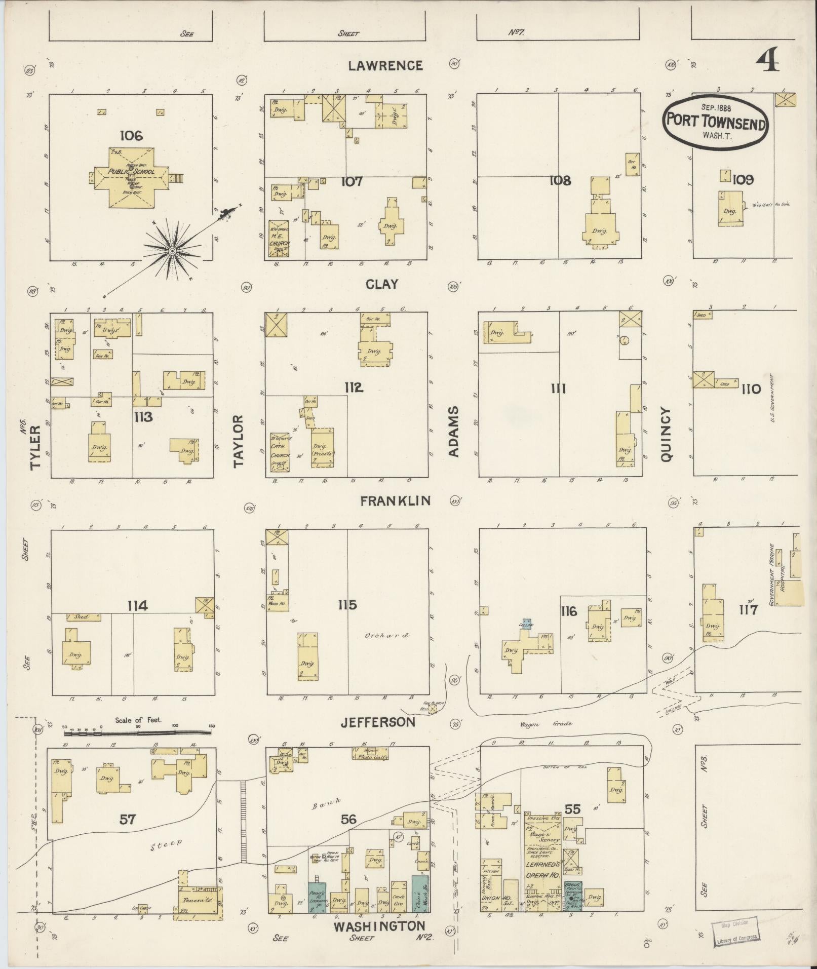 Sanborn Fire Insurance Map from Port Townsend, Jefferson County, Washington (1888), Sheet #0004 - Historic Sanborn Fire Insurance Map Print, vintage old map wall art, antique decor, genealogy gift, Washington Washington map