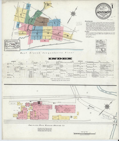 Sanborn Fire Insurance Map from Montgomery, Lycoming County, Pennsylvania (1920), Sheet #0001 - Historic Sanborn Fire Insurance Map Print, vintage old map wall art, antique decor, genealogy gift, Pennsylvania Pennsylvania map