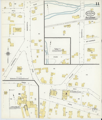 Sanborn Fire Insurance Map from Reading, Middlesex County, Massachusetts (1909), Sheet #0011 - Historic Sanborn Fire Insurance Map Print, vintage old map wall art, antique decor, genealogy gift, Massachusetts Massachusetts map