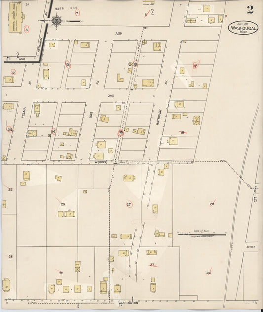 Sanborn Fire Insurance Map from Washougal, Clark County, Washington (1929), Sheet #0002 - Historic Sanborn Fire Insurance Map Print, vintage old map wall art, antique decor, genealogy gift, Washington Washington map