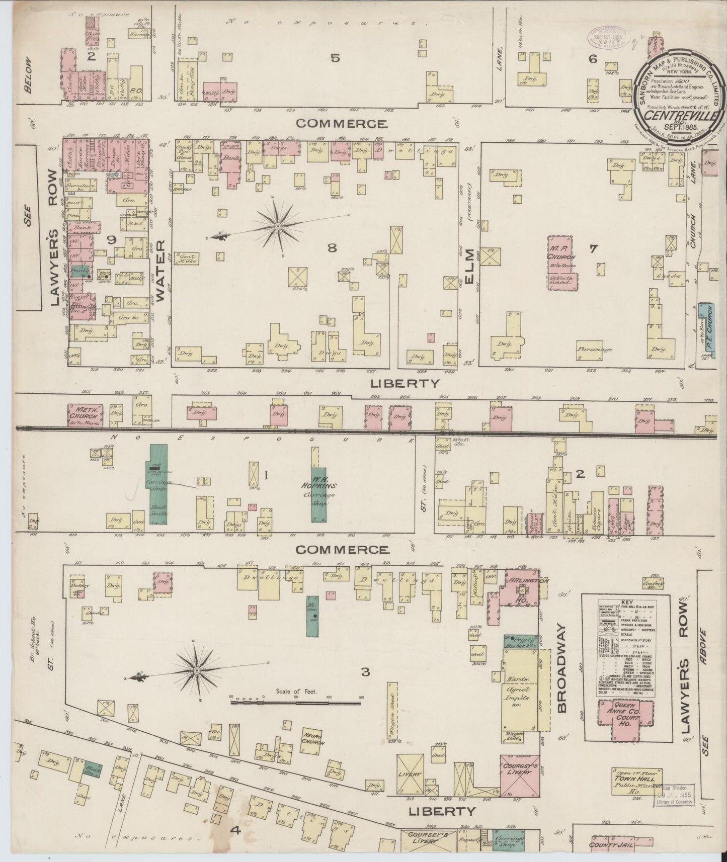 Sanborn Fire Insurance Map from Centreville, Queen Anne's County, Maryland (1885), Sheet #0001 - Historic Sanborn Fire Insurance Map Print, vintage old map wall art, antique decor, genealogy gift, Maryland Maryland map