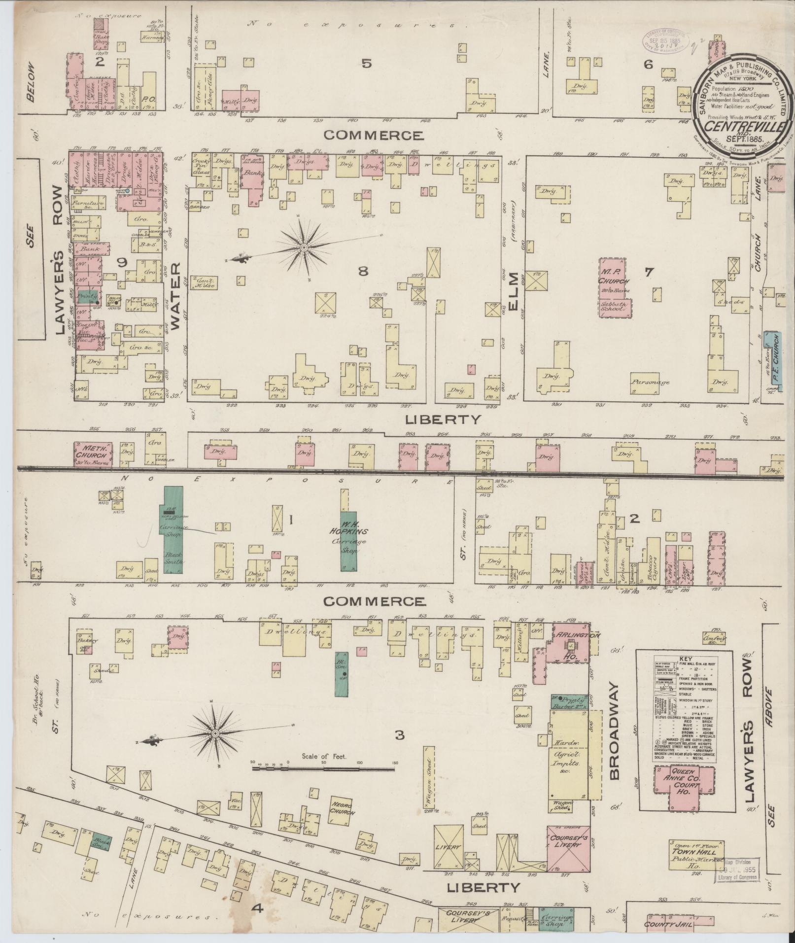 Sanborn Fire Insurance Map from Centreville, Queen Anne's County, Maryland (1885), Sheet #0001 - Historic Sanborn Fire Insurance Map Print, vintage old map wall art, antique decor, genealogy gift, Maryland Maryland map