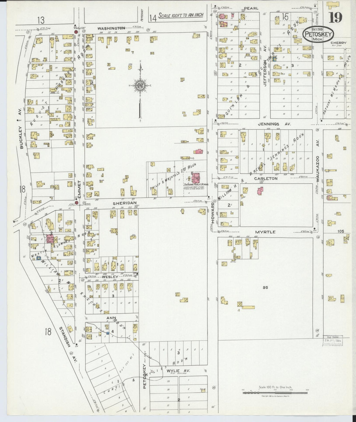 Sanborn Fire Insurance Map from Petoskey, Emmet County, Michigan (1919), Sheet #0019 - Historic Sanborn Fire Insurance Map Print, vintage old map wall art, antique decor, genealogy gift, Michigan Michigan map