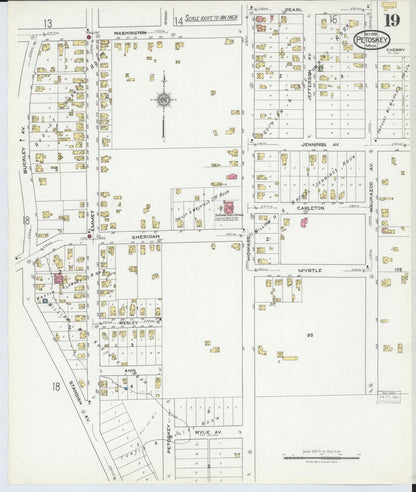 Sanborn Fire Insurance Map from Petoskey, Emmet County, Michigan (1919), Sheet #0019 - Historic Sanborn Fire Insurance Map Print, vintage old map wall art, antique decor, genealogy gift, Michigan Michigan map