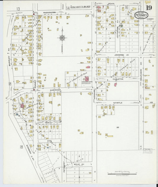 Sanborn Fire Insurance Map from Petoskey, Emmet County, Michigan (1919), Sheet #0019 - Historic Sanborn Fire Insurance Map Print, vintage old map wall art, antique decor, genealogy gift, Michigan Michigan map