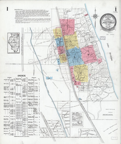 Sanborn Fire Insurance Map from Lake Forest, Lake County, Illinois (1926), Sheet #0001 - Complete Map Set gallery image, historic Sanborn map, vintage wall art, Illinois Illinois