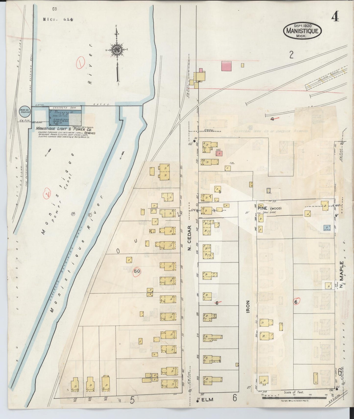 Sanborn Fire Insurance Map from Manistique, Schoolcraft County, Michigan (1950), Sheet #0004 - Complete Map Set gallery image, historic Sanborn map, vintage wall art, Michigan Michigan
