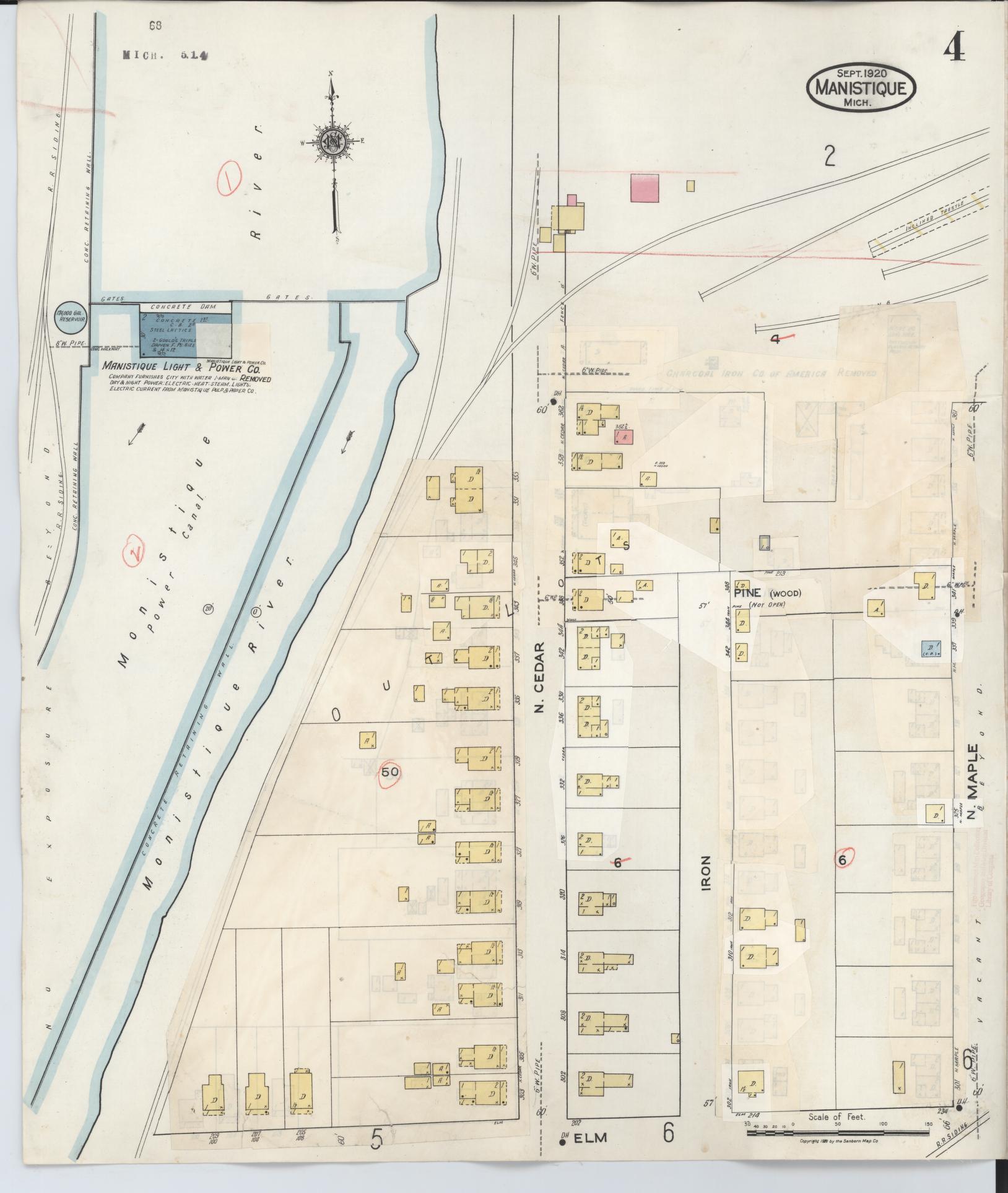 Sanborn Fire Insurance Map from Manistique, Schoolcraft County, Michigan (1950), Sheet #0004 - Complete Map Set gallery image, historic Sanborn map, vintage wall art, Michigan Michigan