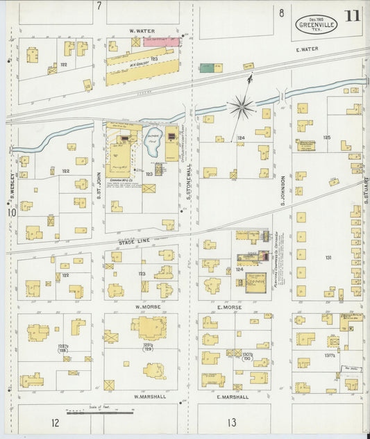 Sanborn Fire Insurance Map from Greenville, Hunt County, Texas (1903), Sheet #0011 - Historic Sanborn Fire Insurance Map Print, vintage old map wall art, antique decor, genealogy gift, Texas Texas map