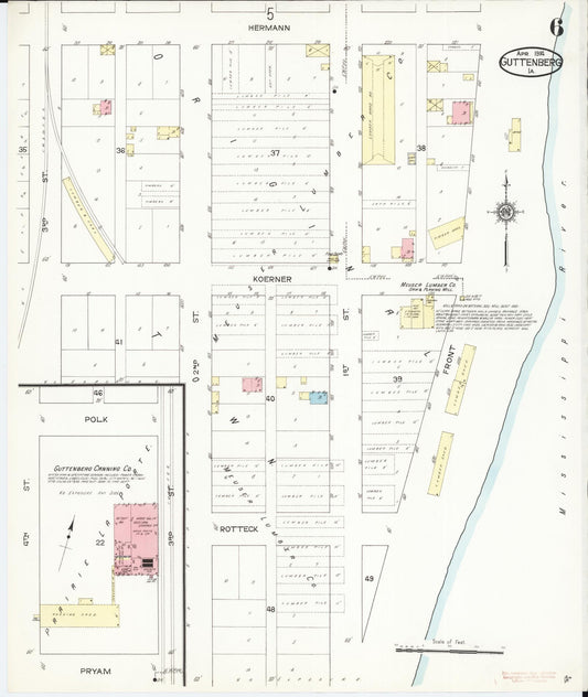 Sanborn Fire Insurance Map from Guttenberg, Clayton County, Iowa (1914), Sheet #0006 - Historic Sanborn Fire Insurance Map Print, vintage old map wall art