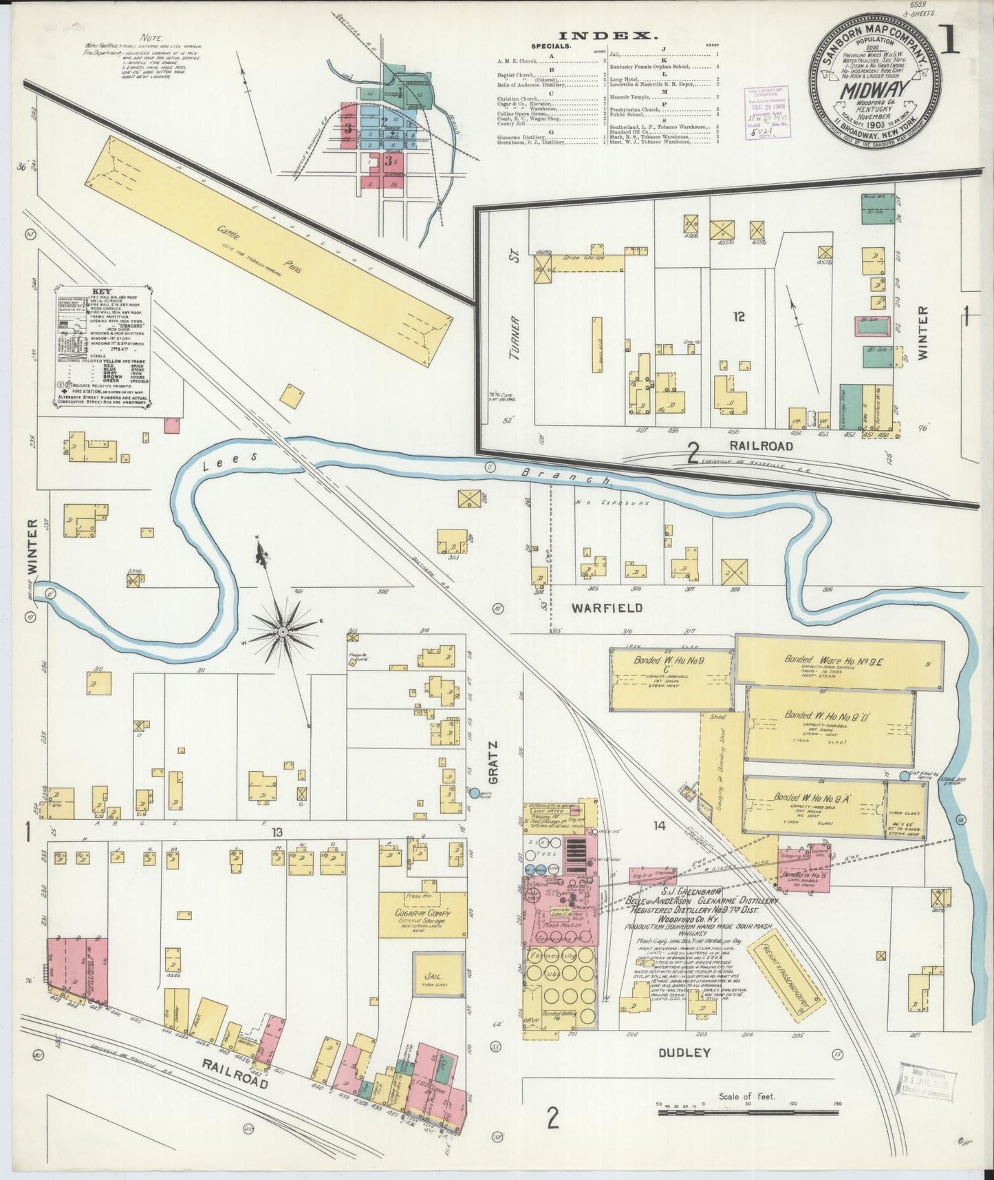 Sanborn Fire Insurance Map from Midway, Woodford County, Kentucky (1903), Sheet #0001 - Complete Map Set gallery image, historic Sanborn map, vintage wall art, Kentucky Kentucky
