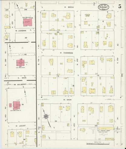 Sanborn Fire Insurance Map from Durant, Bryan County, Oklahoma (1913), Sheet #0005 - Complete Map Set gallery image, historic Sanborn map, vintage wall art, Oklahoma Oklahoma