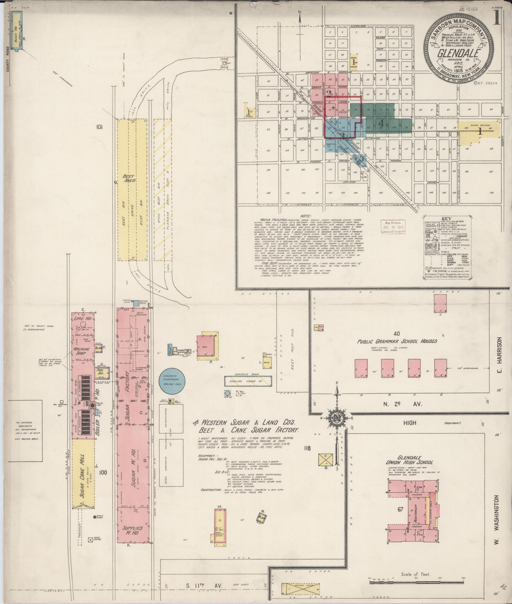 Sanborn Fire Insurance Map from Glendale, Maricopa County, Arizona (1915), Sheet #0001 - Complete Map Set gallery image, historic Sanborn map, vintage wall art, Arizona Arizona