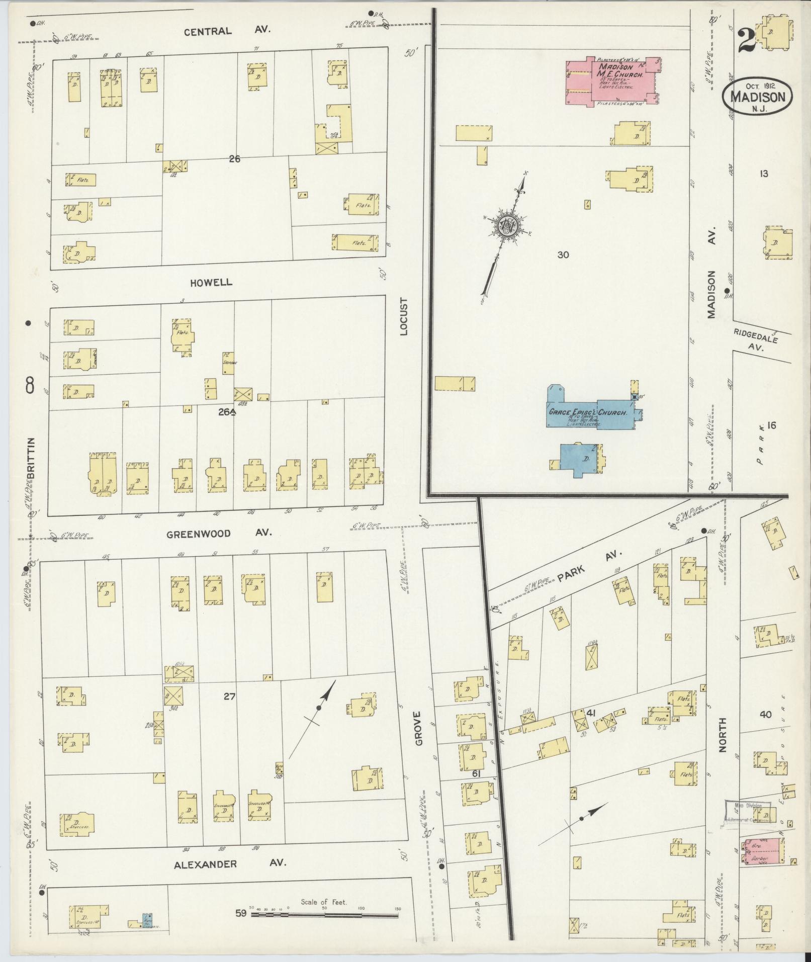 Sanborn Fire Insurance Map from Madison, Morris County, New Jersey (1912), Sheet #0002 - Historic Sanborn Fire Insurance Map Print, vintage old map wall art, antique decor, genealogy gift, New Jersey New Jersey map
