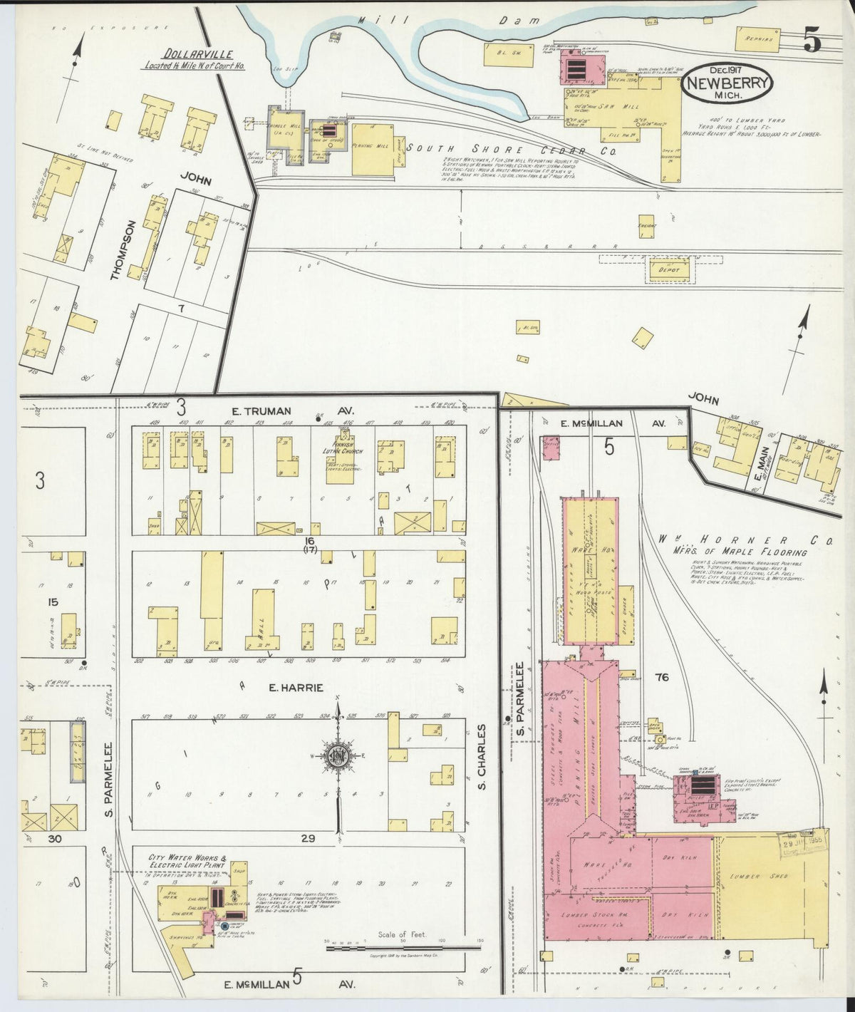 Sanborn Fire Insurance Map from Newberry, Luce County, Michigan (1917), Sheet #0005 - Historic Sanborn Fire Insurance Map Print, vintage old map wall art, antique decor, genealogy gift, Michigan Michigan map