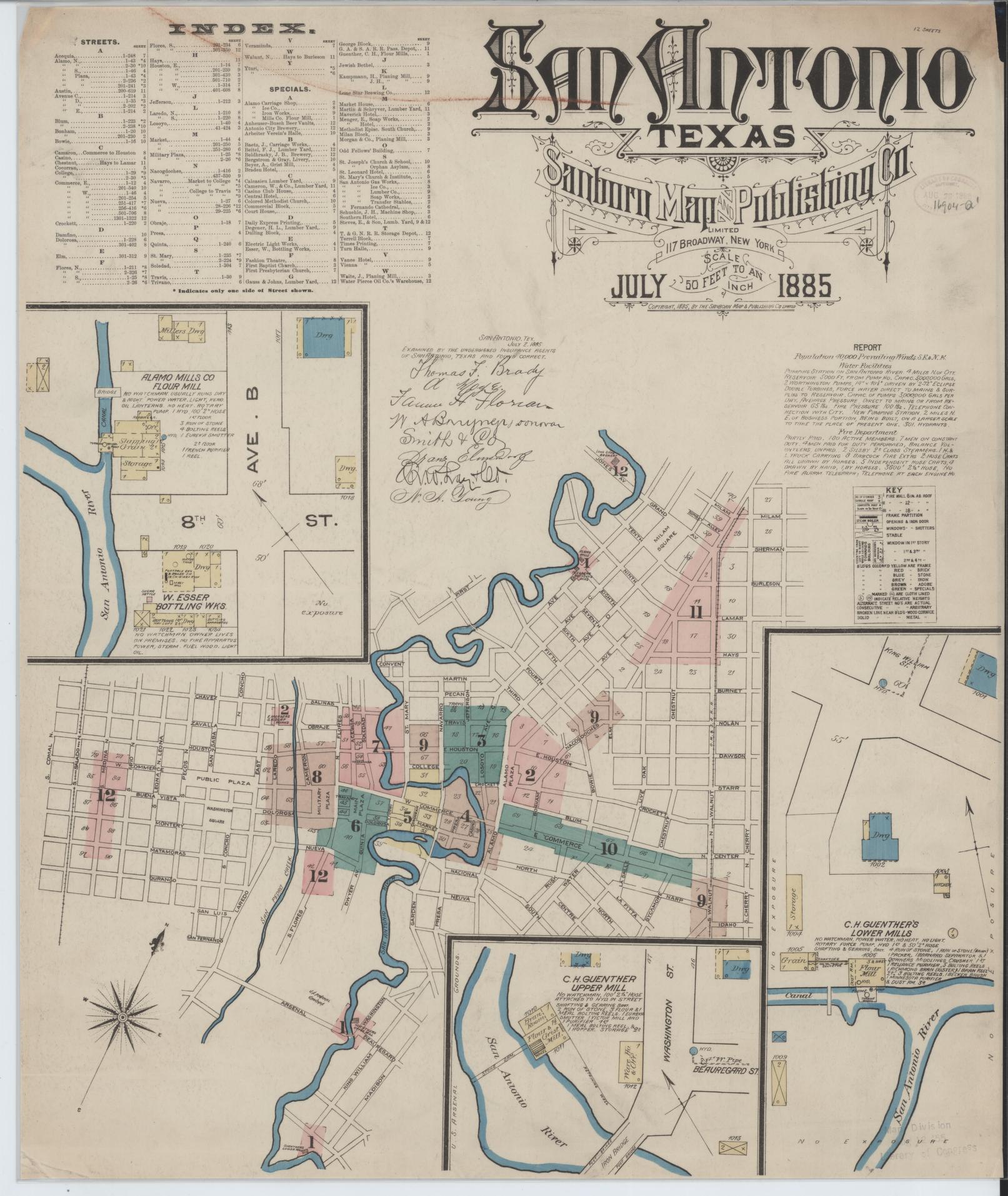 Sanborn Fire Insurance Map from San Antonio, Bexar County, Texas. (1885) – Historic Sanborn Fire Insurance Map Print