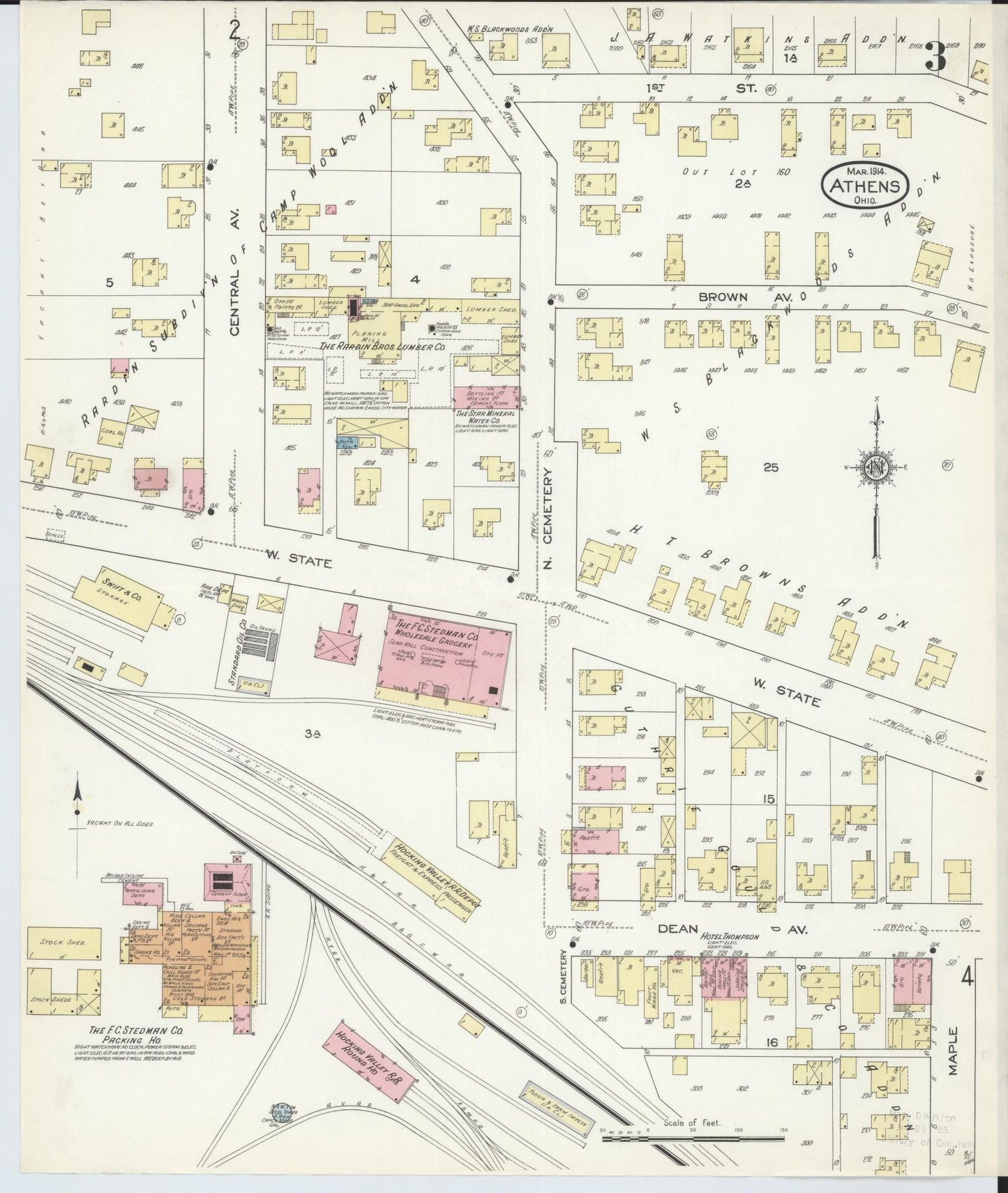 Sanborn Fire Insurance Map from Athens, Athens County, Ohio (1914), Sheet #0003 - Historic Sanborn Fire Insurance Map Print, vintage old map wall art, antique decor, genealogy gift, Ohio Ohio map