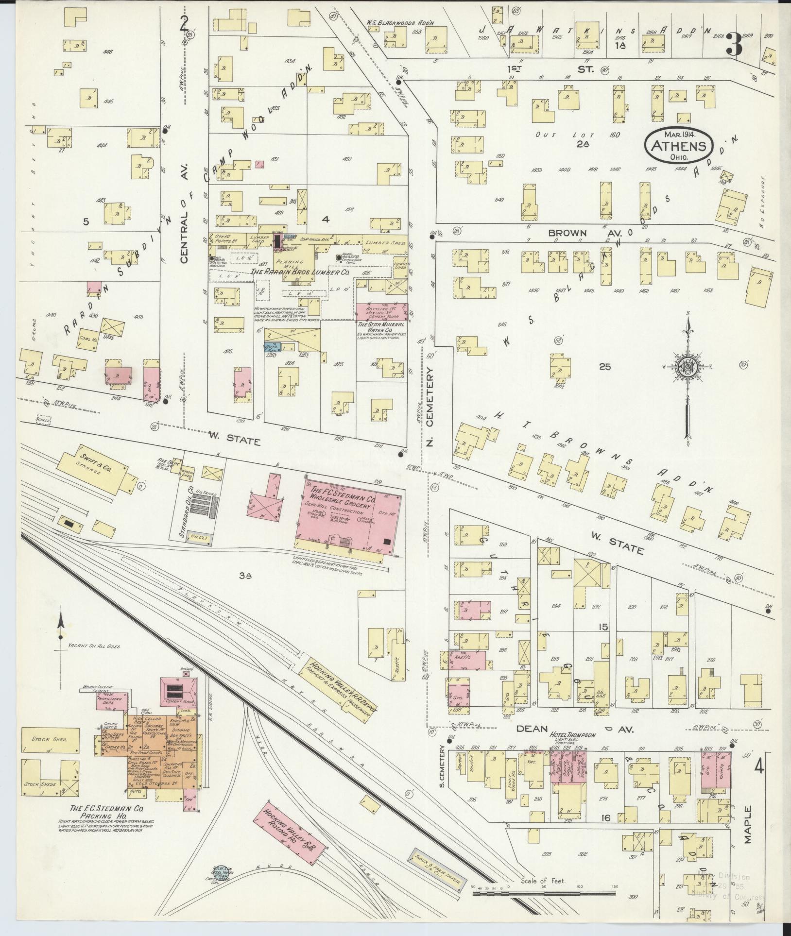 Sanborn Fire Insurance Map from Athens, Athens County, Ohio (1914), Sheet #0003 - Historic Sanborn Fire Insurance Map Print, vintage old map wall art, antique decor, genealogy gift, Ohio Ohio map