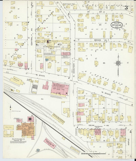 Sanborn Fire Insurance Map from Athens, Athens County, Ohio (1914), Sheet #0003 - Historic Sanborn Fire Insurance Map Print, vintage old map wall art, antique decor, genealogy gift, Ohio Ohio map