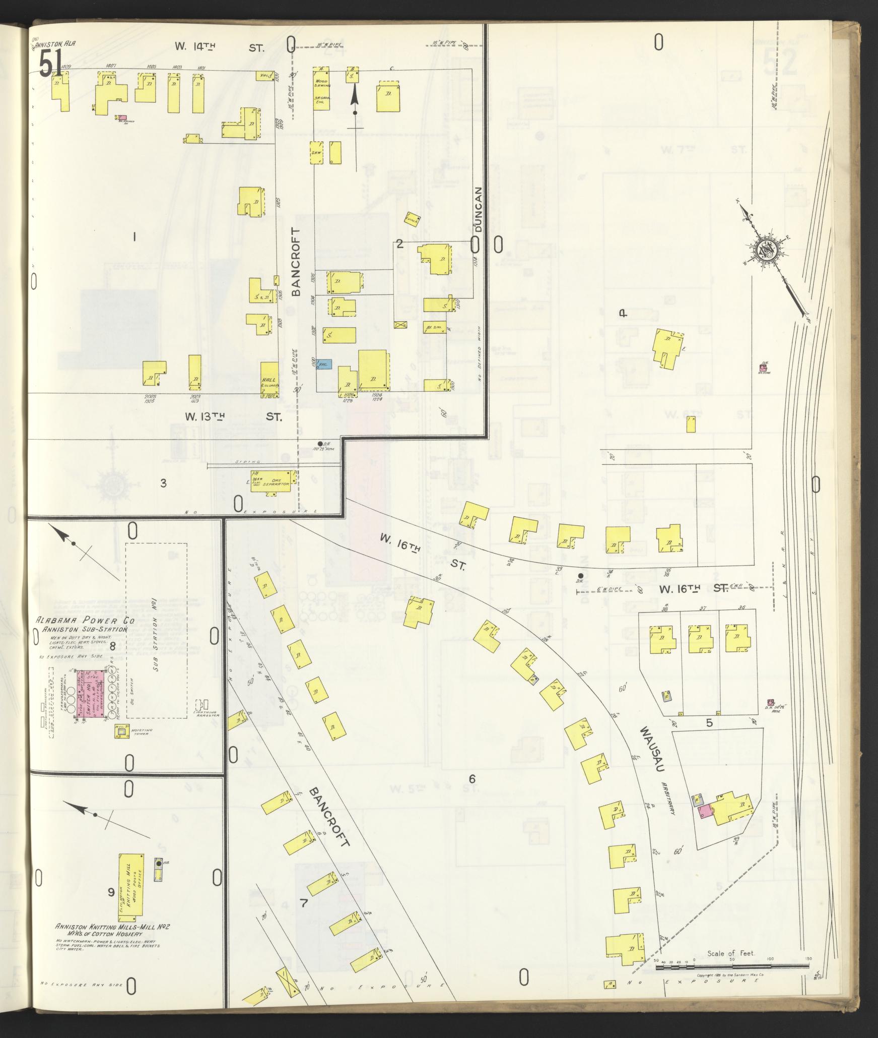 Sanborn Fire Insurance Map from Anniston, Calhoun County, Alabama (1925), Sheet #0051 - Complete Map Set gallery image, historic Sanborn map, vintage wall art, Alabama Alabama