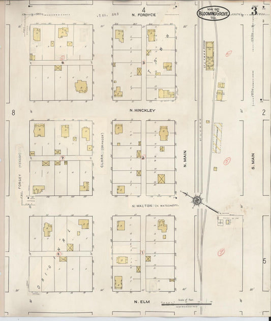 Sanborn Fire Insurance Map from Blooming Grove, Navarro County, Texas (1934), Sheet #0003 - Historic Sanborn Fire Insurance Map Print, vintage old map wall art, antique decor, genealogy gift, Texas Texas map